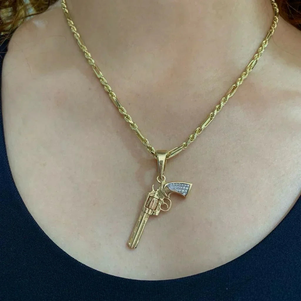 ( floz )™ -Dúo Rodio Dije Revolver 10mm: Estilo Único con un Toque de Rebeldía