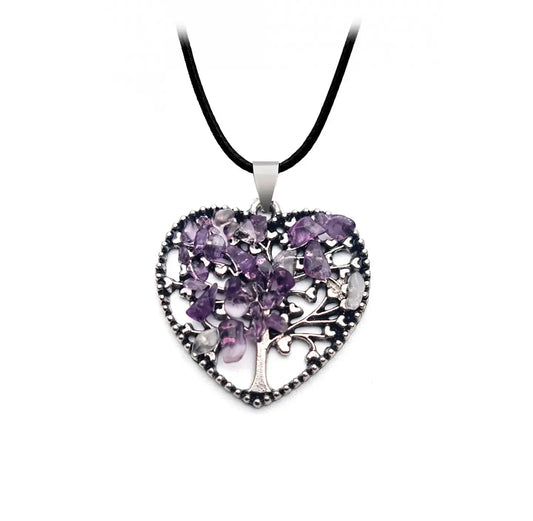 ( floz )™ -Collar Árbol Corazon Cuarzo Amatista: Energía y Belleza en un Solo Accesorio