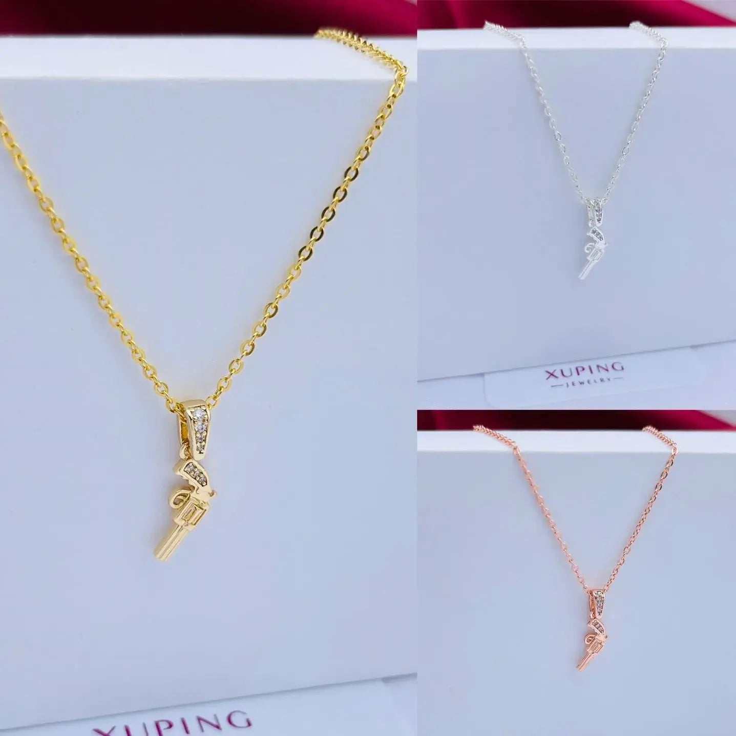 ( floz )™ -Dúo Rodio Dije Revolver 10mm: Estilo Único con un Toque de Rebeldía