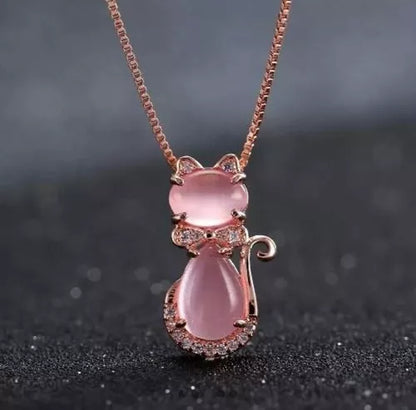 ( floz )™ -Collar De Gato De Cuarzo Rosa Con Circón: Un Encanto Mágico en Tu Cuello