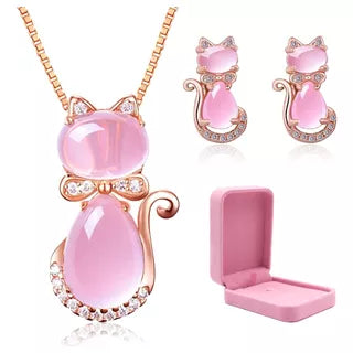 ( floz )™ -Collar De Gato De Cuarzo Rosa Con Circón: Un Encanto Mágico en Tu Cuello