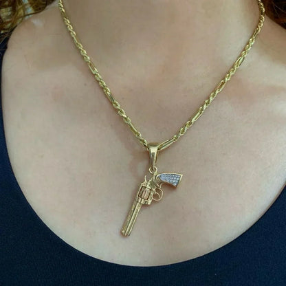 ( floz )™ -Dúo Rodio Dije Revolver 10mm: Estilo Único con un Toque de Rebeldía